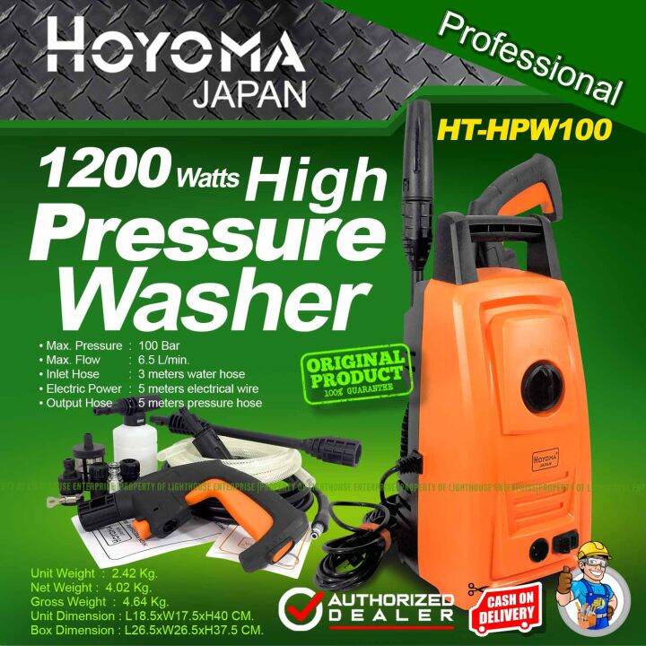 HOYOMA Japan 1200W/100 Bar High Pressure Washer Complete Set with Accessories (HTHPW100