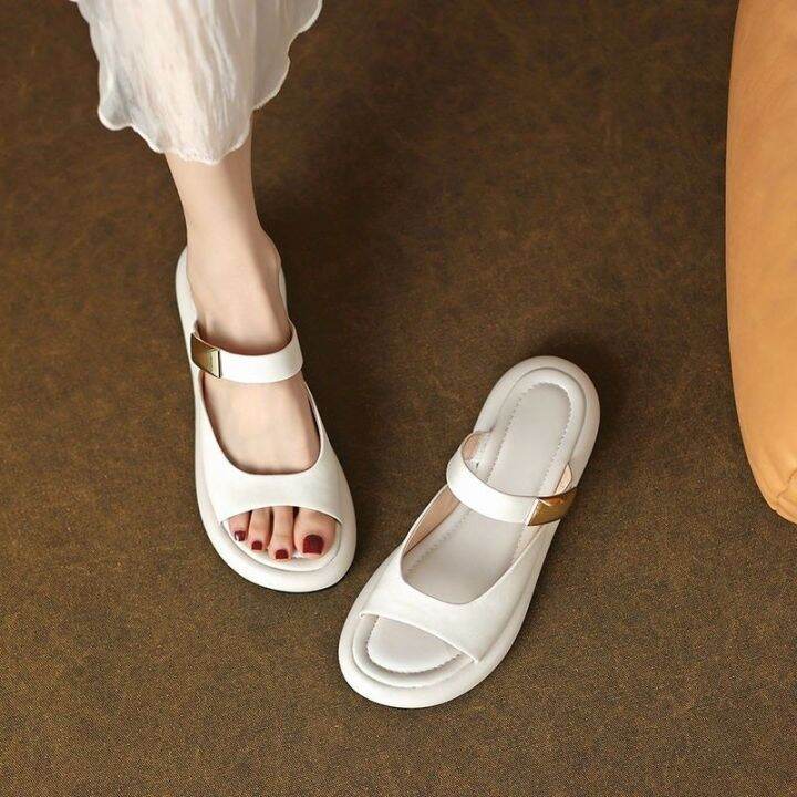 july-slippers-womens-outerwear-summer-fragrance-super-soft-feeling-of-stepping-on-shit-increases-height-and-lightness-high-end-fairy-french-one-word-with-flat-bottom