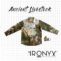 เสื้อเชิ๊ตพิมพ์ลายวินเทจคลาสสิคแขนยาว IRONYX ANCIENT LIVESTOKE ลายลิขสิทธิ์แท้ของแบรนด์พร้อม Mask พิมพ์ลายเข้าชุด