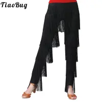 ผู้หญิง Dancewear พู่ละตินเต้นรํากางเกง Tango Cha-Cha Performance Costume Elastic Waistband Tiered Fringed Trousers