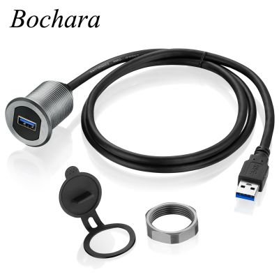 Bochara 1m USB3.0 Male to Female Flush Mount Panel Extension Cable With Indicator Light Aluminum Alloy Shell For Car