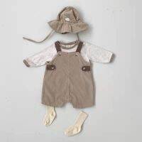 2022 Korean Style New Spring Overalls Sling Sleeveless Square Collar Apricot Brown Wide Leg Pants Baby Girls Boys Clothing E3221