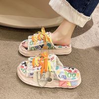 【July】 Shit feeling slippers womens summer 2023 new net red hot style cute cartoon ins trendy thick bottom sandals and