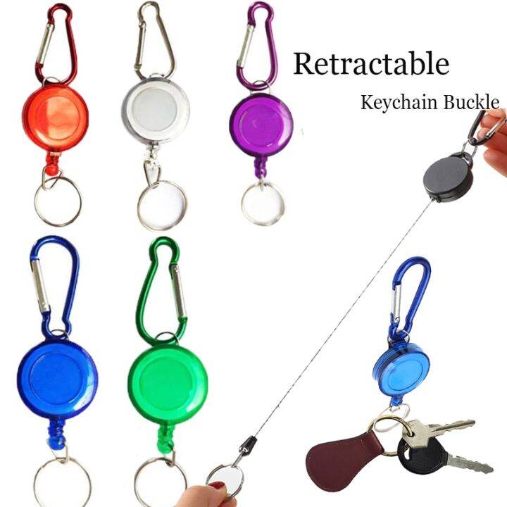 Stainless Silver Pull Ring Retractable Key Chain Keyring Heavy Duty