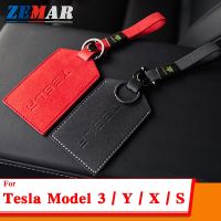 พวงกุญแจ Sampul Kartu เคสหนังแท้กระเป๋าสตางค์ Tesla Model 3 Y S X 2021 2022 2023ที่ใส่อุปกรณ์ป้องกันใหม่พร้อมสายคล้องมือ