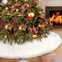 1pc Long Snow Plush Christmas Tree Skirt Ground Cushion Cover Christmas Party Decoration Ground Cushion Round Carpet Decoration