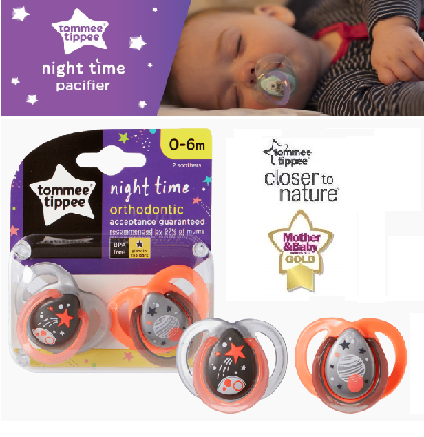 Tommee Tippee Night Time Orthodontic 2 Soothers Glow In The Dark 0-6m 