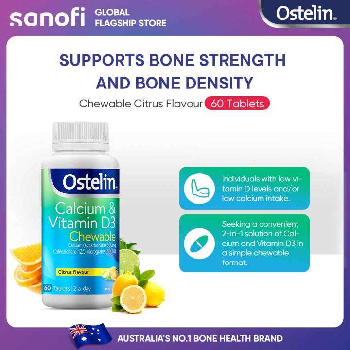 Ostelin Calcium & Vitamin D3 Chewable Citrus Flavour 60 Support Healthy
