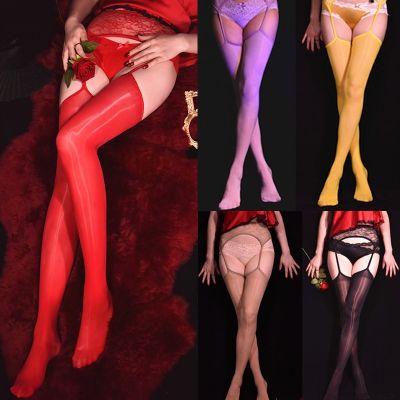 【YF】☒♙♨  Sheer Thigh Pantyhose Garter Belts 8D Hosiery Suspender Tights Crotchless Stockings