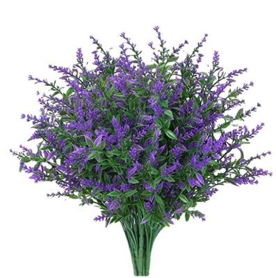 [AYIQ Flower Shop] ดอกไม้ลาเวนเดอร์ประดิษฐ์พืช6ชิ้นเหมือนจริง UV ทน Faux Shrubs Greenery Bushes Bouquet
