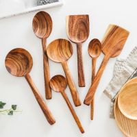 1 Set Natural Teak Wood Tableware Spoon Long Rice Colander Soup Skimmer Cooking Spoons Scoop Kitchen Tool Cooking Utensils