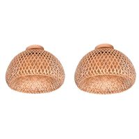 Bamboo Wicker Rattan Light Fixture Flush Mount Hanging Ceiling Lamp for Living Room Bedroom Dining Room