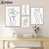 ❡☁✖ บทคัดย่อผู้หญิงเต้นรำ Wall Art โปสเตอร์ Line Drawing Art พิมพ์ Minimalist ภาพวาดผ้าใบสีดำและสีขาวภาพห้องนั่งเล่น decor