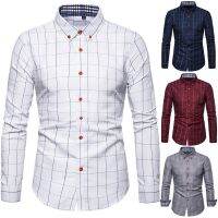 [COD] 2019 spring and summer new mens plaid long-sleeved square collar loose version of