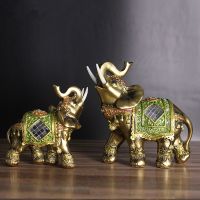 Elephant Statue Lucky Feng Shui Green Elephant Sculpture Wealth Figurine for Home Office Decoration Gift