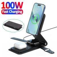 ZZOOI 100W 3 in 1 Magnetic Wireless Charger Pad Stand Fast Charging Dock Station for Macsafe iPhone 14 13 12 11 X Apple Watch Airpods