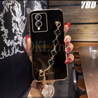 เคสโทรศัพท์ VIVO เคส Y17S ใหม่พร้อมสร้อยข้อมือโคลเวอร์ป้องกันหลังซิลิโคนด้วยไฟฟ้า Y17s Vivo