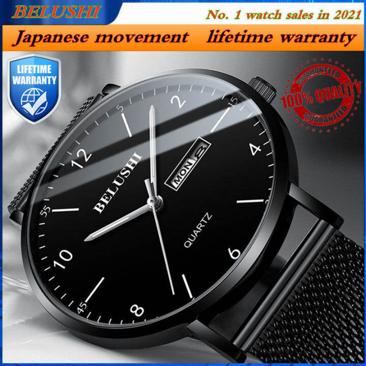 Watch Men Wrist Watch For Men Automatic Watch For Men Belushi Ultra Slim  Steel Mesh Quartz Wristwatch Dual Calendar Simple Style Male Clock Classic  Black Business Men'S Watches Men Watch Waterproof Military