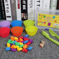 New 1 Set Stacked Cups With Counting Bears Montessori Rainbow Paired Toys Baby Educational Learning Toys Colors Assorted Toys