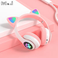 Wireless Headphone Flash Light Cute Cat Helmet Phone Bluetooth Headset HD Mic LED Kid Girl Stereo Noise Reduce Music Child Gift