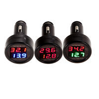 2 In 1 12V 24V รถโวลต์มิเตอร์อัตโนมัติ LED Digital Voltmeter Gauge เครื่องวัดอุณหภูมิ USB Charger เครื่องวัดแรงดันไฟฟ้ารถไฟแช็ก