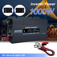 เครื่องแปลงไฟโซลาร์เซลล์1000W DC 12V/24V เป็น AC 110V/220V ไฟฟ้าในรถยนต์แปลงพลังงานแสงอาทิตย์จอแสดงผลแอลอีดีเครื่องแปลงไฟอินเวอร์เตอร์เปลี่ยนคลื่นไซน์สำหรับรถยนต์/อุปกรณ์ตั้งแคมป์ที่มีการป้องกันการโอเวอร์โหลดและเอาต์พุต USB