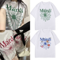 NEW เสื้อยืดลำลอง 2023 Mardi T-Shirt Women Summer Korean Style Short Sleeve Print T Shirts For Men Fashion Flower Brand Luxury Cotton Female Tee เสื้อยืดผ้าฝ้ายแท้