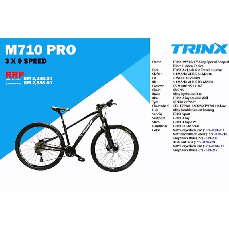 TRINX MTB 29Inch/622 LIMITED VERSION - M710 PRO (2021) 27SPEED - SIZE S  (FOR RIDER HEIGHT WITHIN 150CM-172CM) | Lazada