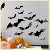 ? LECHU? 12pcs Halloween Decoration 3D Black PVC BAT Halloween PARTY Decor props Sticker