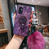 UCUC เคสโทรศัพท์เคสสำหรับ OPPO Reno6 Reno 6 OPPO Reno6 Z 6z 5G Reno5 Reno 5 5G Reno4 Reno 4เคสแฟชั่นผู้หญิงเคสลายหินอ่อนขนเฟอร์บอลสายรัดข้อมือไล่ระดับสีใสกระจกเทมเปอร์ปลอก