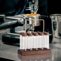 【LZ】▽∈  10x Single Dose Coffee Bean Adega Tubo com Madeira Suporte Suporte De Vidro Grãos De Café Recipientes De Armazenamento para Amantes De Café