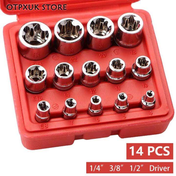 OTPXUK 14Pcs E Torx Socket Set Female ETorx Star Socket Set Portable