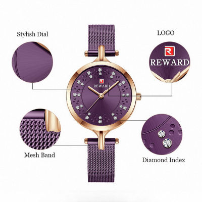 HotREWARD ผู้หญิงนาฬิกาข้อมือแฟชั่นหรูหราควอตซ์นาฬิกากันน้ำสแตนเลสสุภาพสตรีสาวนาฬิกานาฬิกาข้อมือสำหรับหญิง