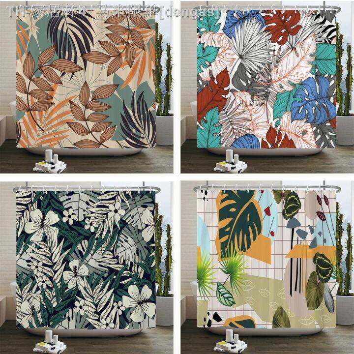 cw-trees-leaves-shower-curtain-polyester-printing-curtains-for-with-hooks