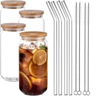 【CW】﹍  Drinking Cup Glasses with Lid and Glass Straws Beer Mugs Jars