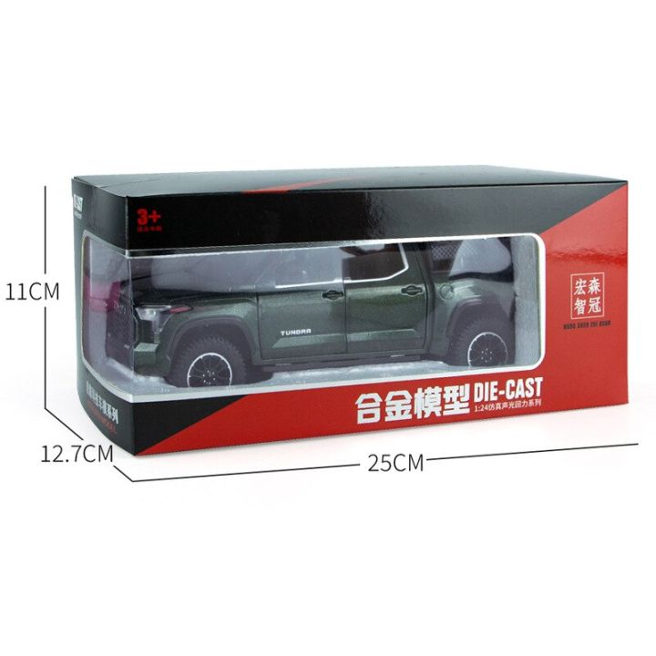 diecast-1-24-scala-รถกระบะโตโยต้าทุนดร้า-simulazione-lega-pressofuso-suono-e-corpo-leggero-titefare-indietro-n-orno-auto-giocattolo-regalo