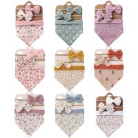 【CW】 3Pcs/Set Muslin Cotton Baby Bib Bow Headband Newborn Saliva Print Infant Boy Feeding Burp Gifts