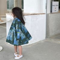 Korean Style New Spring Autumn Kids Girl Dress Turn-down Collar Long Sleeves Blue Print Casual Loose Dress Child Clothes E23012  by Hs2023