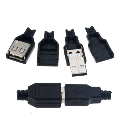 : “-- 5ชิ้น DIY 3 In 1 USB 2.0ประเภทตัวผู้ทีเสียบยูเอสบี4ขาเสียบขั้วต่อหลอดไฟ LED กับประเภทพลาสติกคลุมสีดำ-ชุด DIY