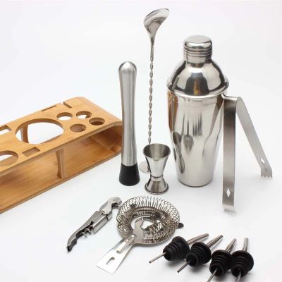 Stainless Steel Cocktail Shaker Set 750ml Hand-cranked Shaker, 12-piece Bar Tool Set