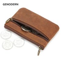 ✿▲ GENODERN Vintage Crazy Horse Leather Mens Coin Purse Genuine Leather Zipper Coin Wallet Retro Key Holder Small Money Bag