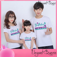 สง่างามเรียบหรู❤Queen Birthday Mermaid Theme Party Wear Children Birthday Family T-Shirts Mermaid Clothes