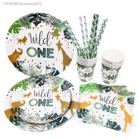 ☎♤✹ Wild One Disposable Party Tableware Safari Jungle Birthday Party Decoration Kids Disposable Paper Plate Cup Baby Shower Supplies