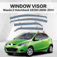 แผงกันลมติดกระจกรถยนต์สำหรับ MAZDA 2 HATCHBACK DE DH 2008-2014คิ้วกันสาดกระจกรถยนต์ช่องระบายอากาศแผ่นเบนทางลมแว่นตากันแดดมีสีกันน้ำฝน