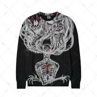 ◕▥ﺴ Gothic Pullover Loose O-neck Sweaters Male Womens Streetwear Sweater Knitted Hip Hop terror emo y2k