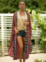 เซ็กซี่บิกินี่ปกอัพโพลีเอสเตอร์ Tunic Boho พิมพ์ซัมเมอร์บีชแต่งตัวผู้หญิงขนาดบวกบีชสวมชุดว่ายน้ำขึ้นปก Q1217