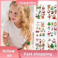 RUPANBO039392692 ชั่วคราว การพิมพ์การถ่ายเทน้ำ ซานตาคลอส เอลค์ สติ๊กเกอร์ร่างกายเด็ก ตกแต่งคริสต์มาส อุปกรณ์ปาร์ตี้ สติ๊กเกอร์รอยสักคริสต์มาส