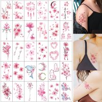 30Pcs Pink Cherry Blossom Flower Temporary Tattoo Stickers Stickers