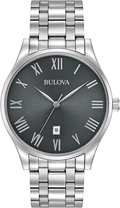 Bulova Men's Classic Stainless Steel 3-Hand Date Calendar Quartz Watch ...