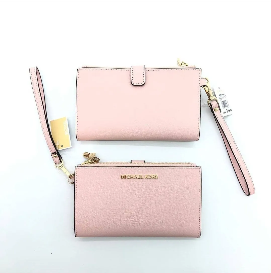 Guaranteed Original Michael Kors Jetset Women's Double Zip Plain Wristlet  Wallet - Pink | Lazada PH